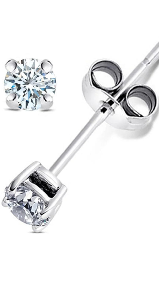 925 Sterling Silver 0.2 Tcw Basket Setting 3MM Clear round CZ Cubic Zirconia Nickel Free Stud Earrings