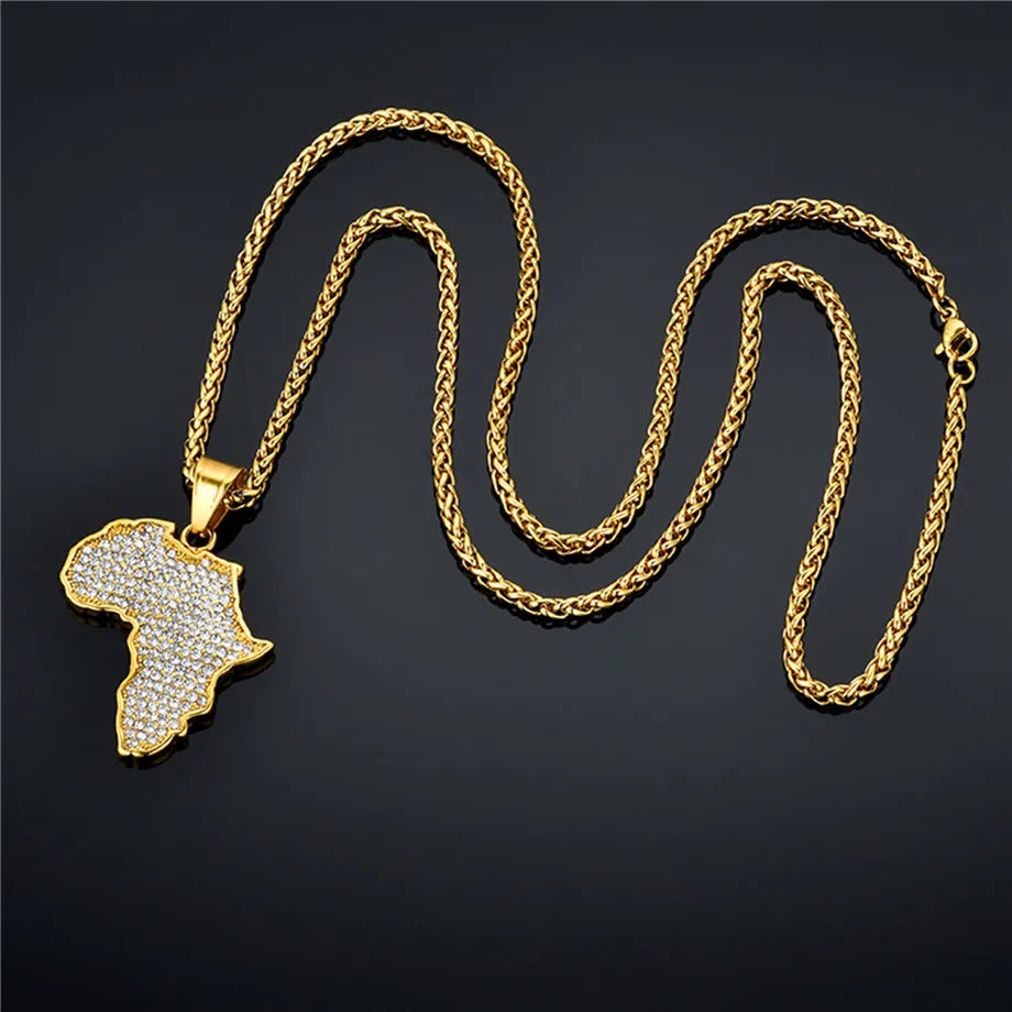 Africa Map Pendant Necklace for Women Men Gold Color Stainless Steel Ethiopian Jewelry Wholesale African Maps Hiphop Item N1279