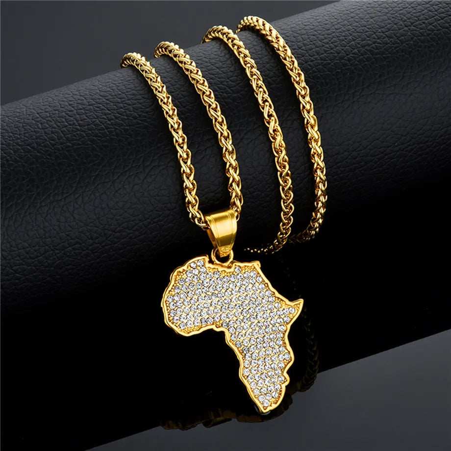 Africa Map Pendant Necklace for Women Men Gold Color Stainless Steel Ethiopian Jewelry Wholesale African Maps Hiphop Item N1279