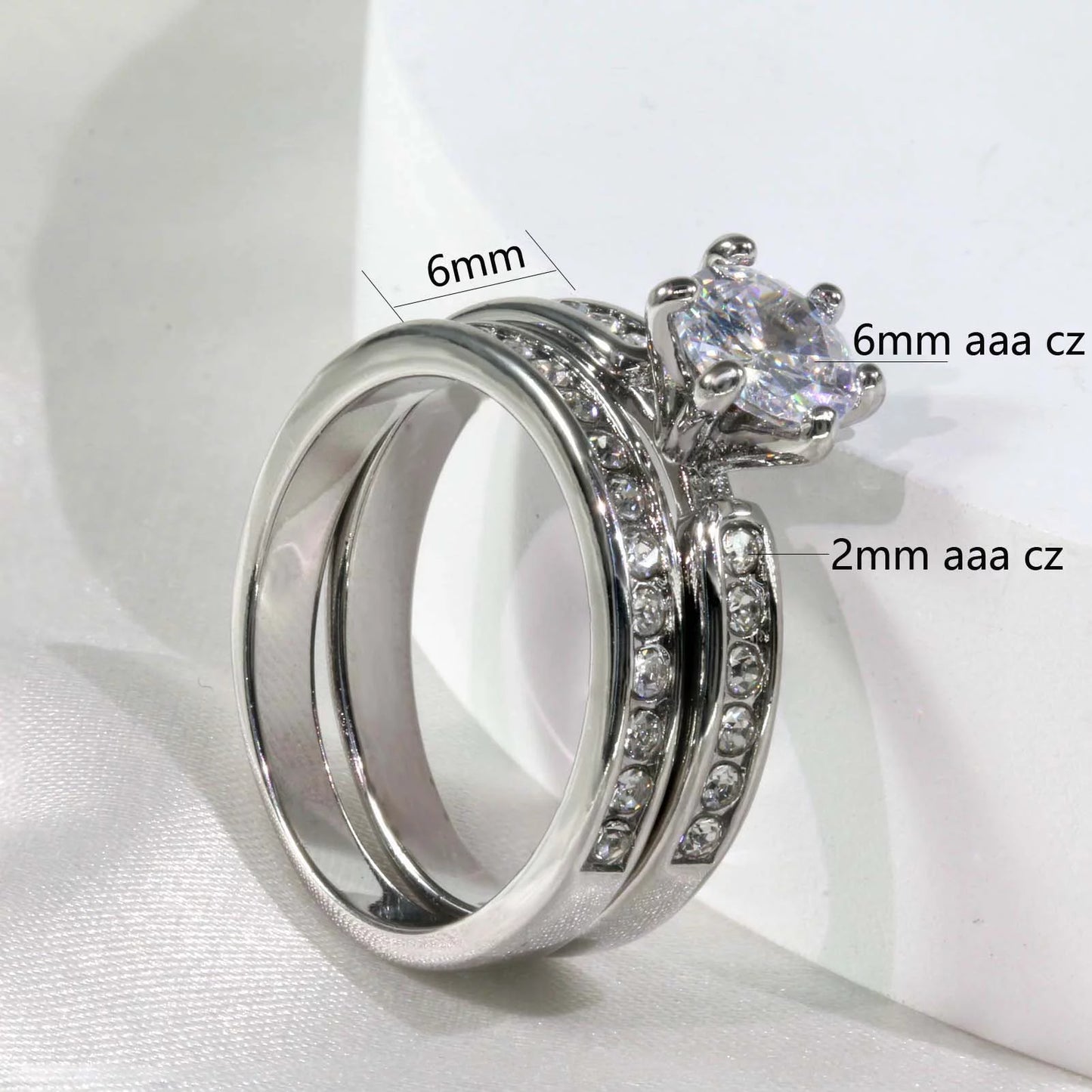 Matching Rings Couple Rings 10Kt White Gold Plated CZ Wedding Ring Set for Women