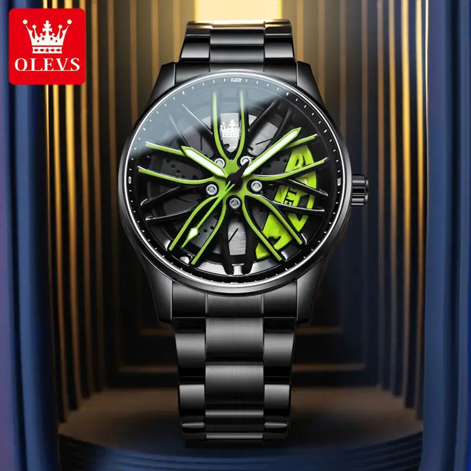 Watch for Men 360° Rotary Dial Sport Car Rim Wheel Hub Waterproof Luminous Fashion Stainless Steel Men'S Quartz Wristwatch