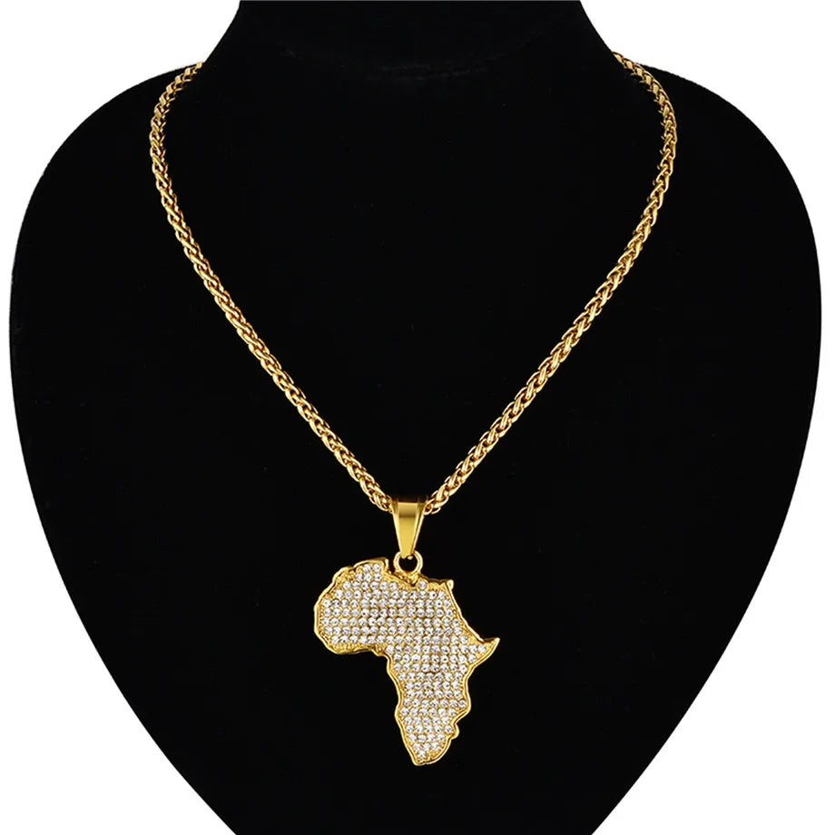 Africa Map Pendant Necklace for Women Men Gold Color Stainless Steel Ethiopian Jewelry Wholesale African Maps Hiphop Item N1279