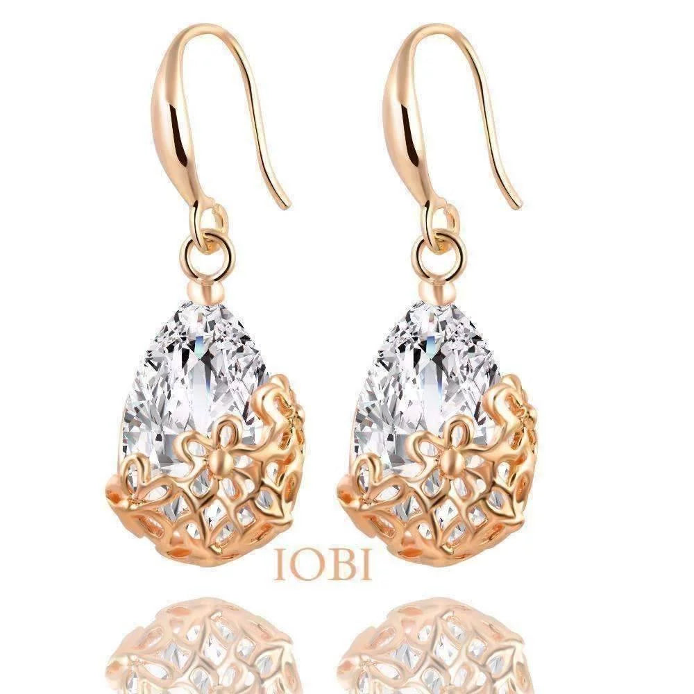 18K Gold Plated Infused Diamond Dust 6 Ctw Crystal Dangling Earrings for Woman