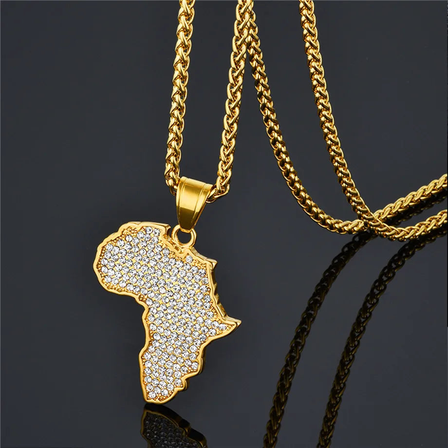 Africa Map Pendant Necklace for Women Men Gold Color Stainless Steel Ethiopian Jewelry Wholesale African Maps Hiphop Item N1279