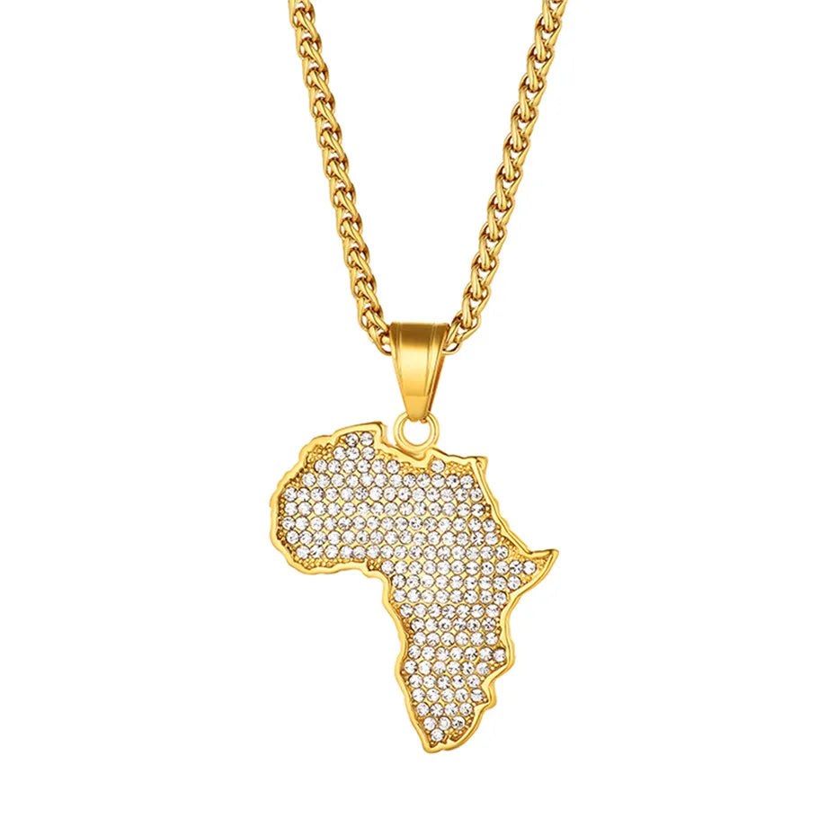 Africa Map Pendant Necklace for Women Men Gold Color Stainless Steel Ethiopian Jewelry Wholesale African Maps Hiphop Item N1279