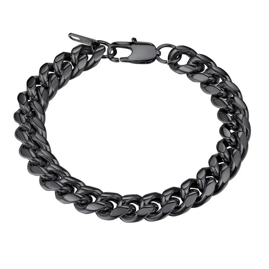 Cuban Link Black 10MM Wide Chain Bracelets Punk Mens Women Jewelry Gift, 21" Length