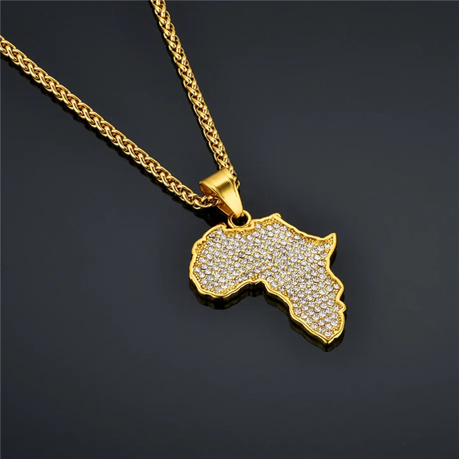 Africa Map Pendant Necklace for Women Men Gold Color Stainless Steel Ethiopian Jewelry Wholesale African Maps Hiphop Item N1279