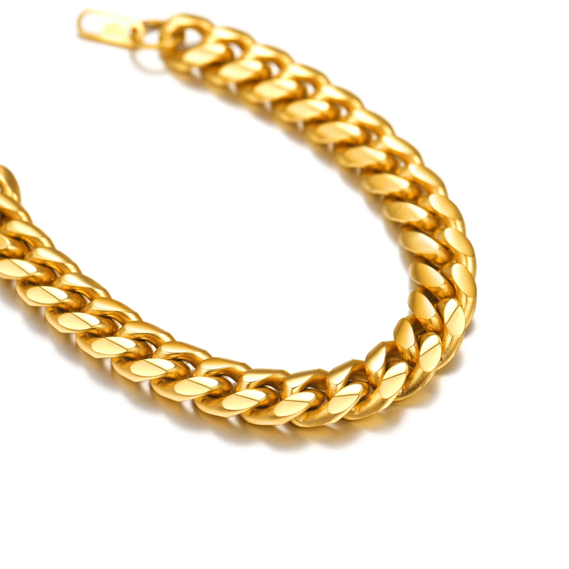 Cuban Link 10MM Wide 18K Gold Chain Bracelets Punk Mens Women Jewelry Gift, 19" Length